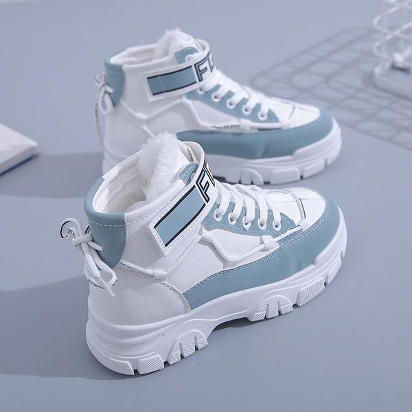 

boots casual shoes women fashion autumn and winter style cotton leather high-white korean wild, Black