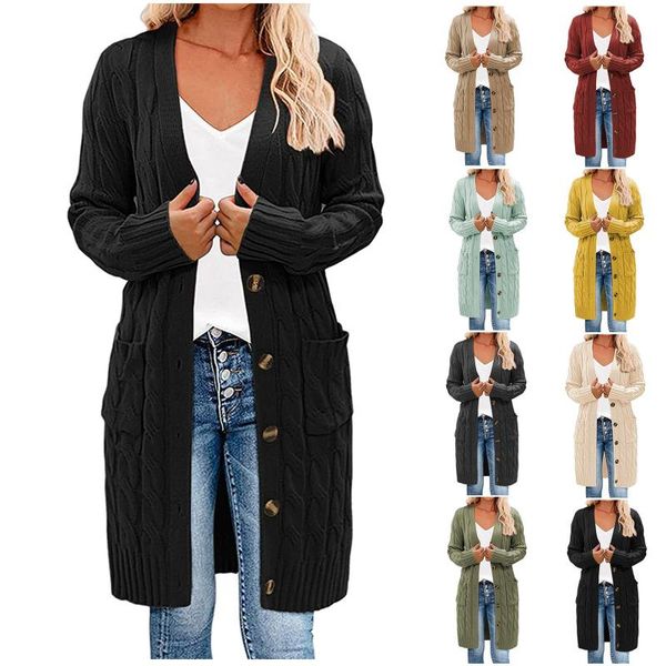

women's jackets 2021 womens boho patchwork cardigan casual loose long sweater open front knit sweaters coat korean style for women, Black;brown