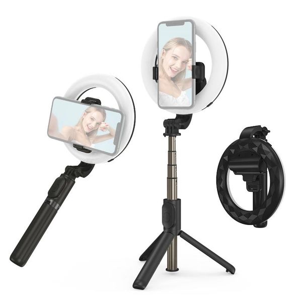 

selfie monopods stick tripod + led ring light set 3-in-1 extendable for live stream makeup video shooting