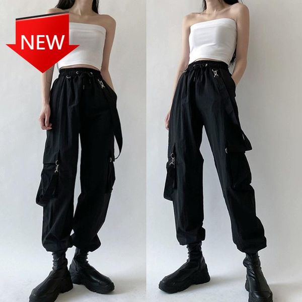 

women's pants & capris black detachable strap trousers female elastic waist streetwear plus zise casual women fashion harajuku cargo, Black;white