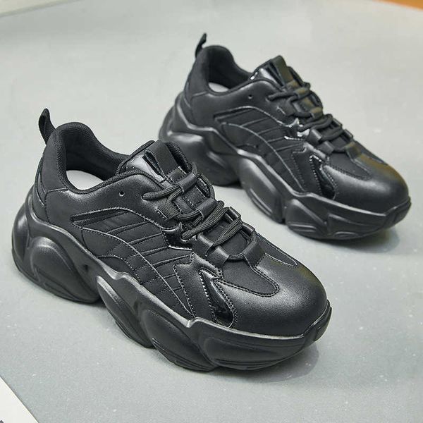 

korean pop shoes women's instide thick bottom increased 2021 spring new muffin leather casual sports