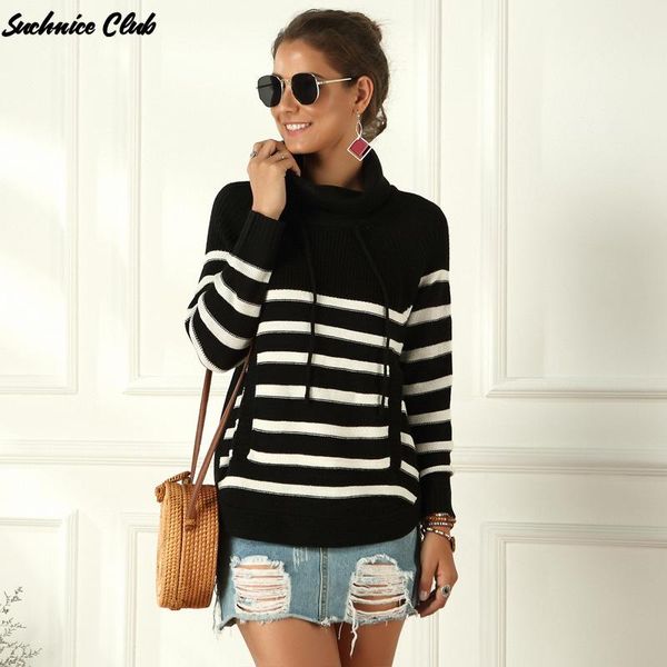 

women's sweaters women knitted turtleneck casual sweater 2021 winter button striped long sleeve elegant pullover jumper, White;black