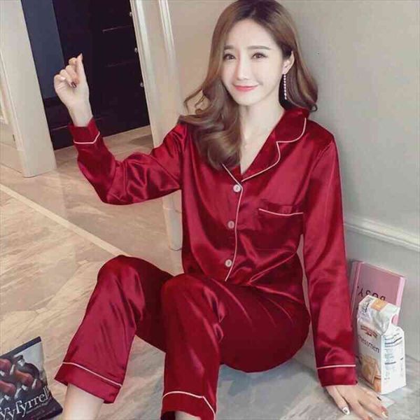 

5xl big size sheer sleepwear silk satin pajamas woman set long button-down pyjamas suit pijama women brief loungewear spring, Black;red