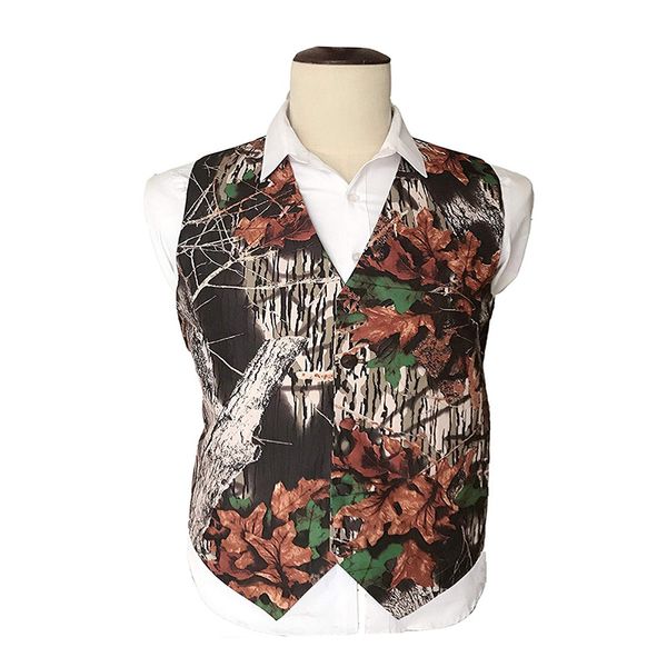 

mens satin wedding vest v-neck single-breasted camo realtree outerwear slim fit groom camouflage vest waistcoat, Black