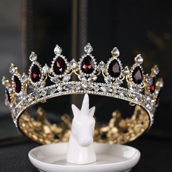 

hair clips & barrettes classic alloy red crystal crown king tiara wedding head accessories bride queen ornament elegant jewelry, Golden;silver
