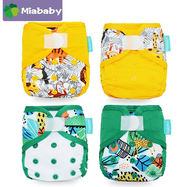 Miababy (4 pezzi / lotto) Copertura per pannolini di stoffa per neonato Copertura di stoffa lavabile per bambini ecologica Inserto per pannolini Pannolino riutilizzabile impermeabile 210312
