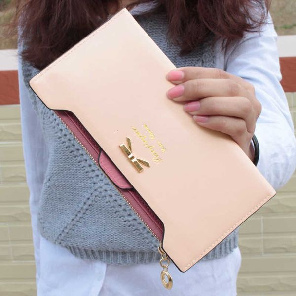 

new fashion women lady long wallets female candy color bowed button pu leather carteira feminina for coin card clutch bag, Red;black