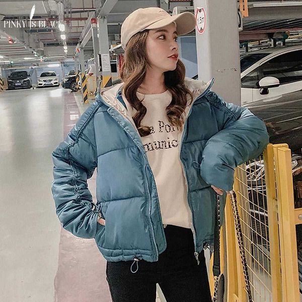 

pinkyisblack 2021 causal ladies cotton padded jacket short autumn winter wadded jacket women hooded winter coats female parkas t191130, Black