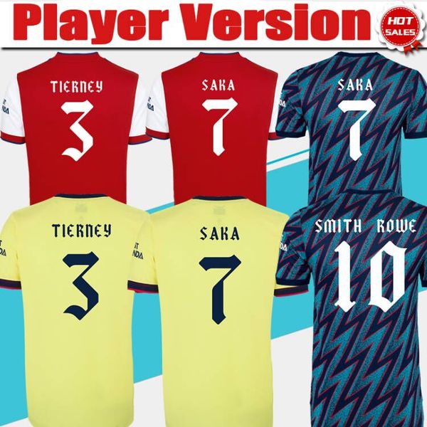 

player version cup font gunner home red soccer jersey 21/22 #7 saka #19 pepe gunners away yellow soccer shirt 2021/2022 guendouzi 3rd blue f, Black;yellow