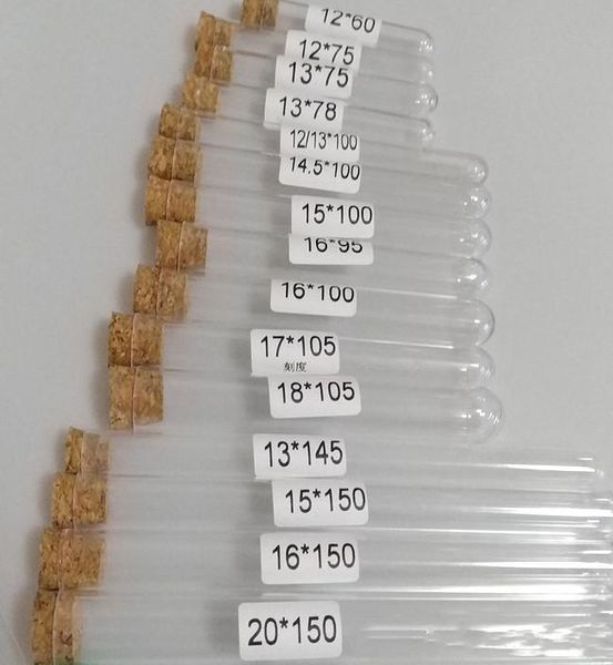 Cork Stoper 4-inç 15x100mm ile Plastik Test Tüpü Temizle, Gıda Sınıfı Cork Onaylı, Mağazamızda Tüm Boyutları