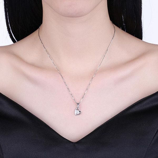 

chains 2021 silverhoo heart-shaped chain choker elegant romantic cubic zirconia electroplating love pendent necklace jewelry, Silver