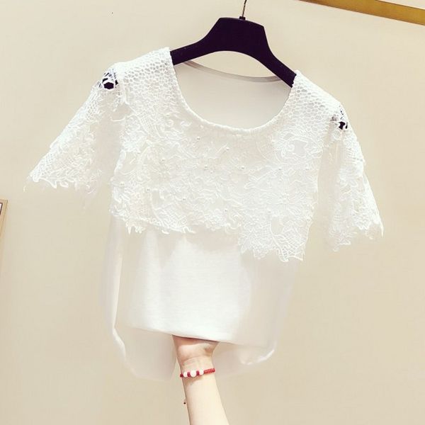 

white shirt for women will see t made by hand hollow beads out of the sleeve short round collar t-shirt ladies t-shirts 8sle