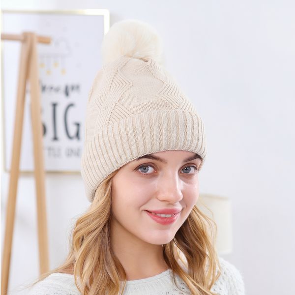 

winter hats for women ball pompom keep warm knitted beanie hat solid outdoor sports ski cap bonnet, Blue;gray