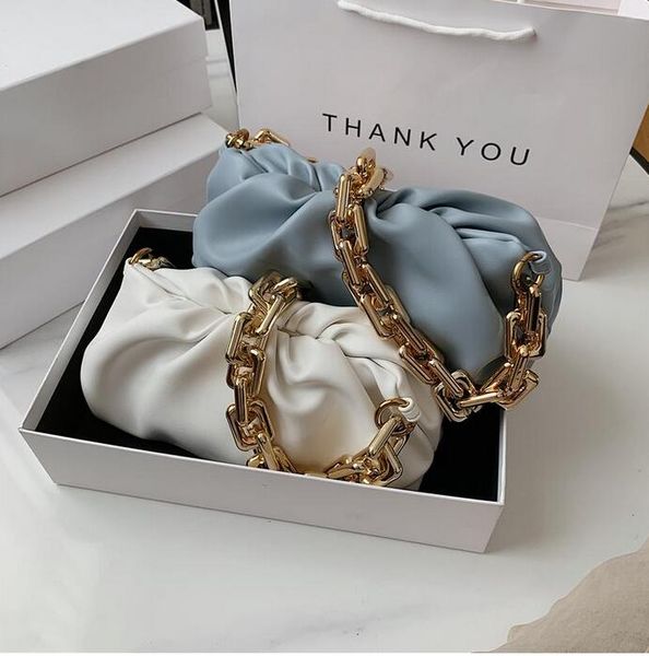 

fashion shoulder underarm bag female 2020 popular new summer fold wide gold chain clouds white