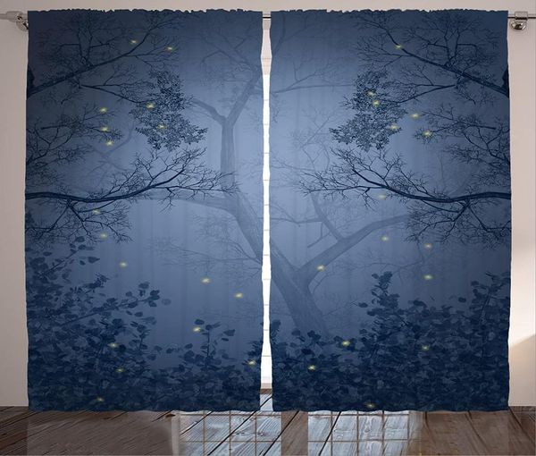 

curtain & drapes mystic forest curtains foggy dark gloomy horror misty with fairy dragonflies on branches print living room bedroom window