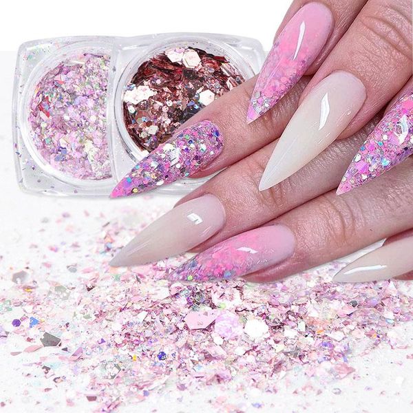 

nail glitter 1 box mixed mermaid flakes sparkly 3d hexagon colorful sequins pigment polish manicure decorations, Silver;gold