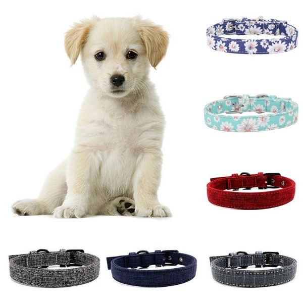 

dog collars & leashes adjustable flower dot print striped pets collar puppy buckle neck strap