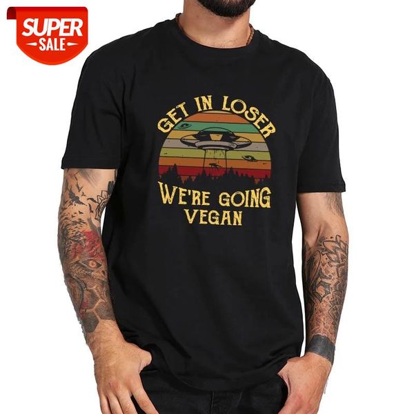 

retro funny get in loser we're going vegan gift t shirt pure cotton cloth tee eu size #cs74, White;black