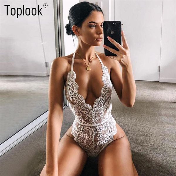 

women's jumpsuits & rompers ook bodysuit lace 2021 women hollow slim sleeveless backless beach bodysuits deep v-neck wild party clu, Black;white