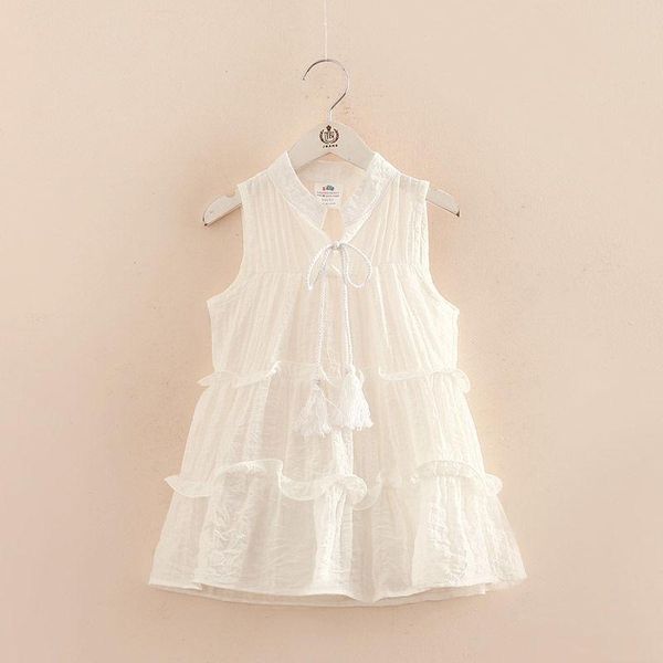 

girl's dresses girl child sleeveless dress 2021 summer simple solid color cake vest baby clothing, Red;yellow