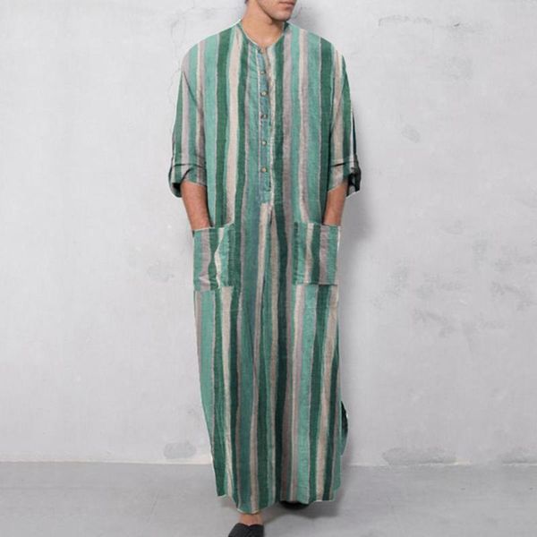

men's sleepwear great long shirt o neck smooth ankle length striped loose robe, Black;brown