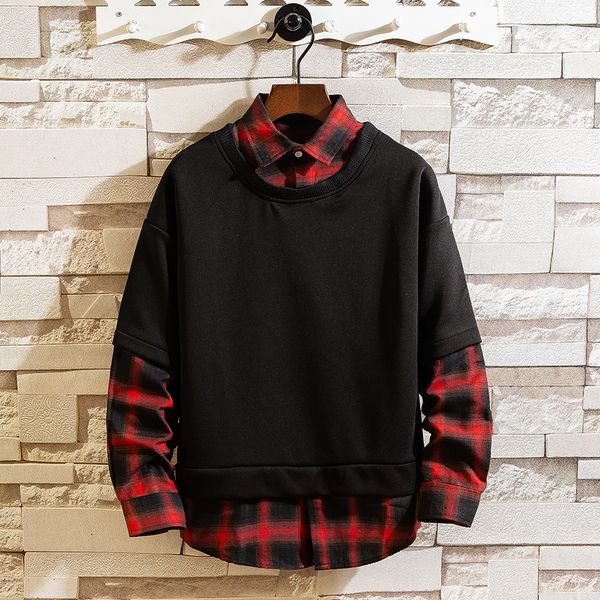 

new 2021 autumn spring fashion fake two pieces tshirt men's long sleeve casual o neck t-shirt for man tees dn3p, White;black