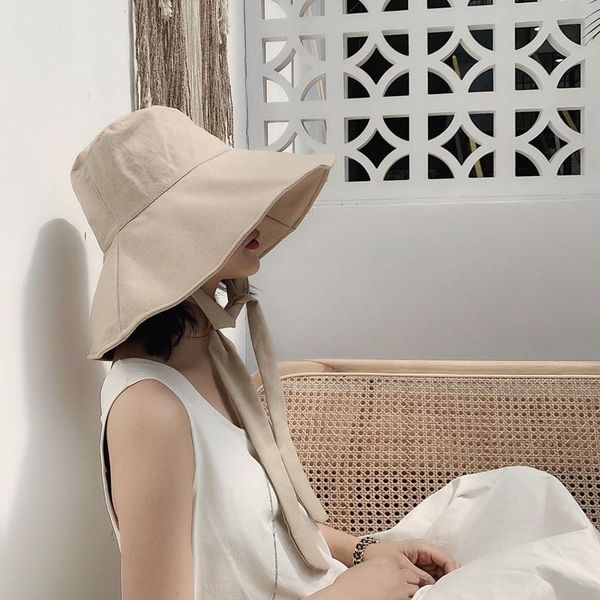 

wide brim hats 2021 spring summer round dome bandage bow big foldable temperament fishermen hat women fashion tide all-match, Blue;gray