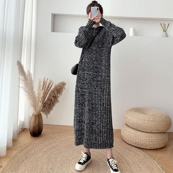 

autumn winter women knitted dress sweater dresses, Black;gray