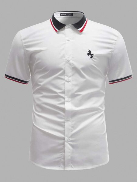 

men striped trim horse embroidery shirt w4mq#, White;black