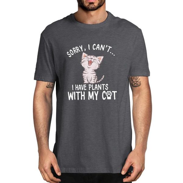 

men's t-shirts cotton sorry i can't have plans with my cat lover funny cute summer short sleeve novelty t-shirt women casual tee, White;black