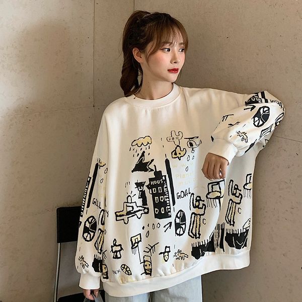 

2021 autumn and winter new plush round neck long sleeve sweater female student korean loose t-shirt clothing harajuku women, Blue;black