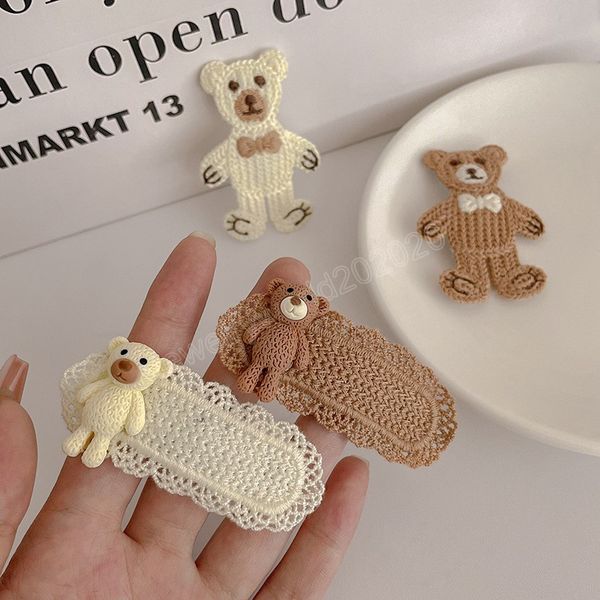 

fashion cartoon knitted hairpins for girls cute bear barrettes hairclips handmade korean style headdress autumn, Golden;silver