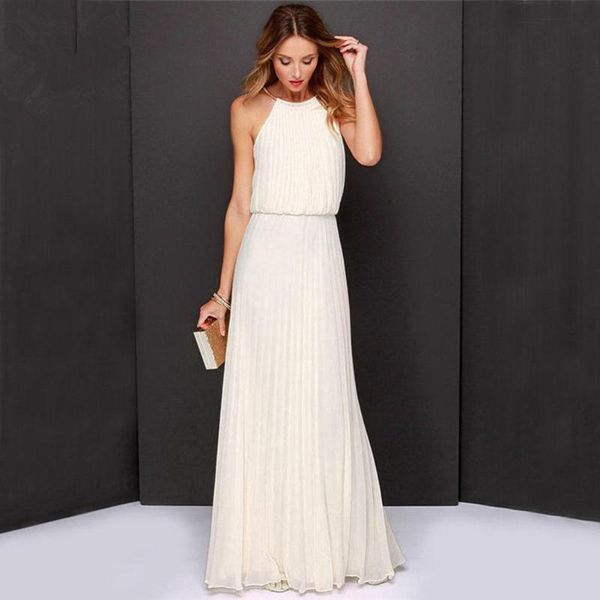 

casual dresses hanging neck solid chiffon sleeveless maxi dress women summer irregular blend long party, Black;gray