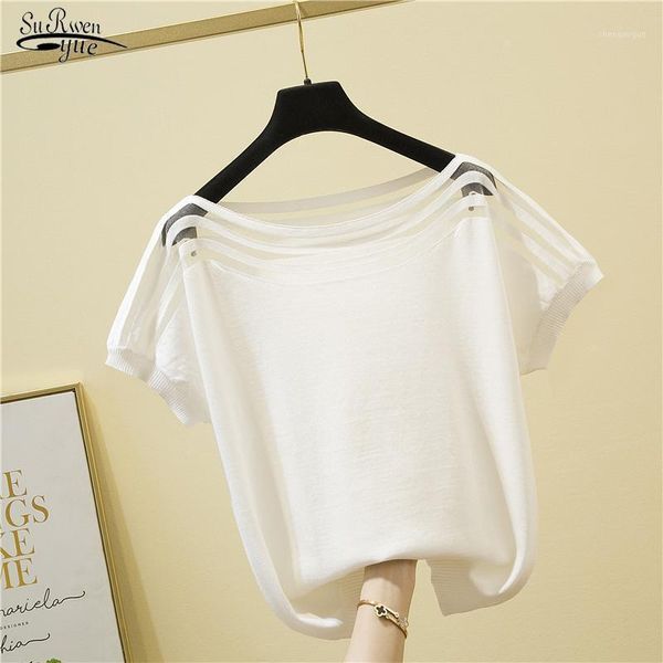

women's blouses & shirts plus size loose korean slim ice silk solid blouse summer short sleeve women o neck chic splicing casual tee bl, White