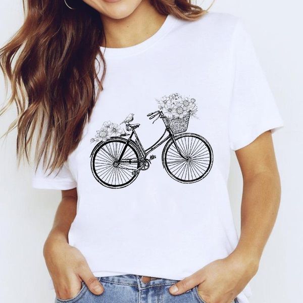 

t-shirts for women 90s bike vintage simple painting casual clothing print lady graphic t shirt ladies female tee t-shirt, White