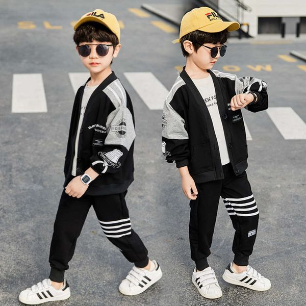 

and autumn boys' 2021 korean leisure spring sports two piece suit fashionable chinese university children's new foreign style fash, White