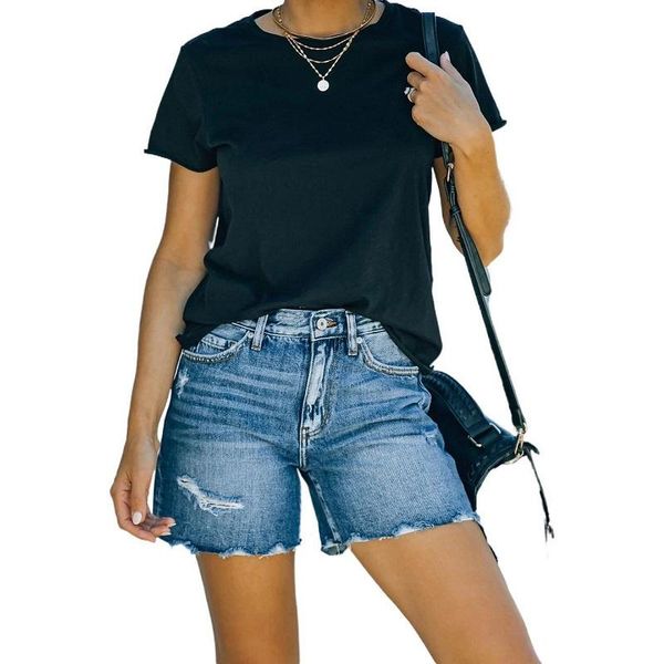 

women's jeans the 2021 summer washed and short pants women worn denim straight loose fashion shorts pantalon corto, Blue
