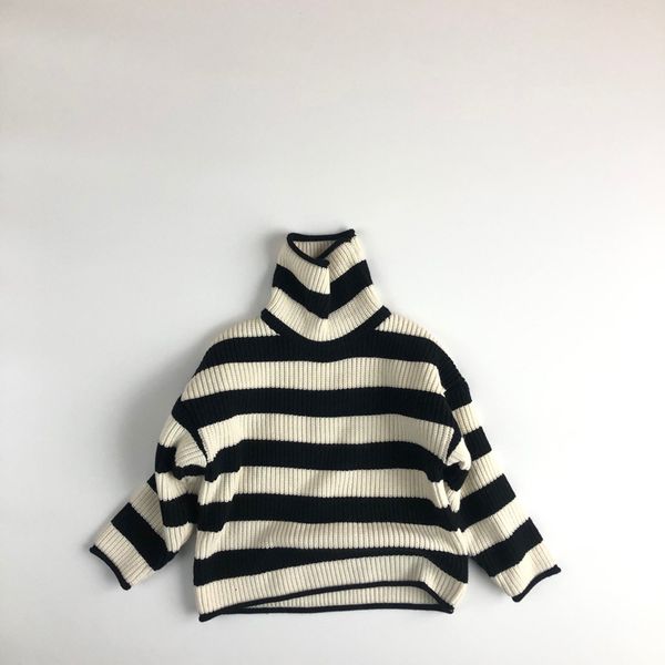 

2021 children sweaters black-white stripes knit turtlenecks toddler girl new autumn winter fashion boys pullovers long sleeve sfg0, Blue