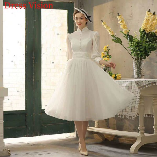 

2021 vintage high collar short wedding es robe marie to be bride gown vestido de novia ltnp, White