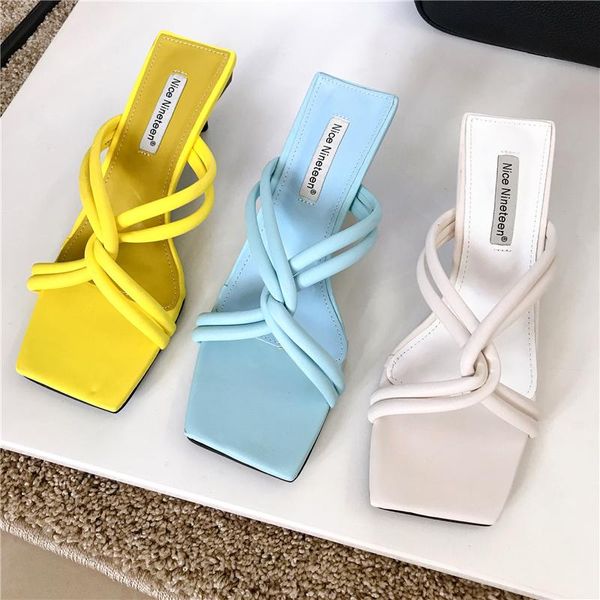 

slippers 2021 summer women slipper fashion narrow band ladies sandal shoes elegant thin high heel casual outdoor dress slides flip flops, Black