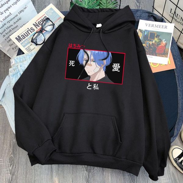 

men's hoodies & sweatshirts man sk8 cartoon anime print harajuku sweatshirt mens autumn fleece clothing fashion loose hip hop streetwea, Black