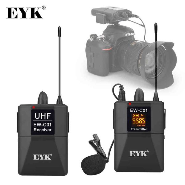 EYK EW-C01 30-Kanal-UHF-Funk-Lavalier-Mikrofonsystem mit handgehaltenem Ansteckmikrofon, Interview-Spiegelreflexkamera-Camcorder