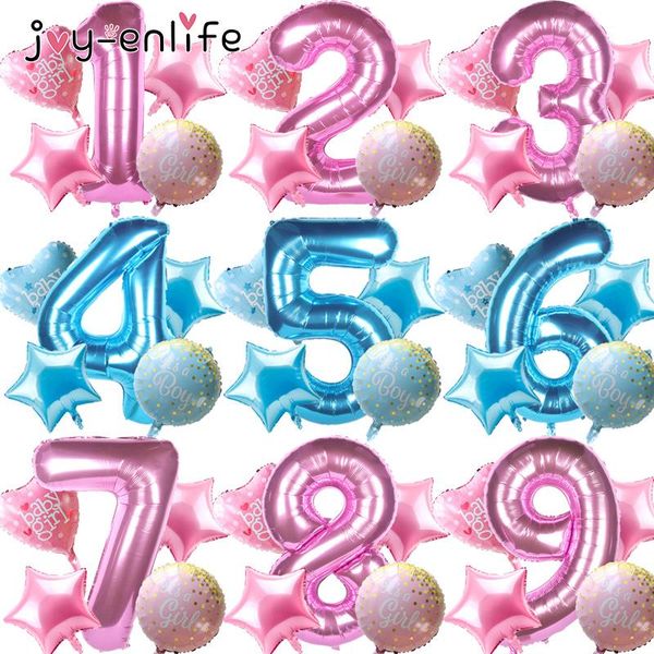 

5pcs/kit pink blue girl boy digit foil balloon baby shower girlish 0 1 2 3 number ballon helium balloons wedding party decor
