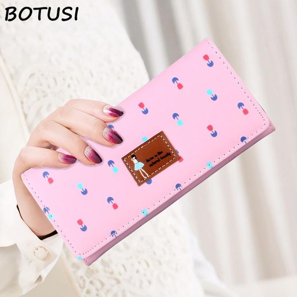 

wallets botusi carton wallet female zipper and hasp lady card holder purse fresh pu leather clutch long for girls, Red;black