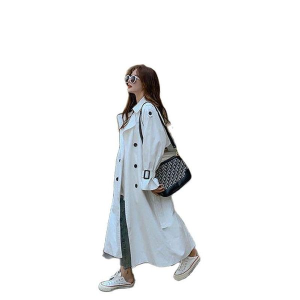 

women's trench coats fashion white windbreaker mid-length spring autumn long 2021 korean loose over-the-knee overcoats 1021, Tan;black