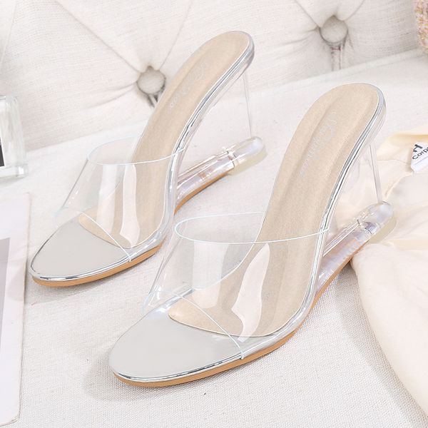 Dame Schweiß Hochzeit Party Kleid Schuhe Frauen Sandalen Offene spitze Keile Schuhe Sexy Kristall Heels Casual Kleid Party Transparent J2023