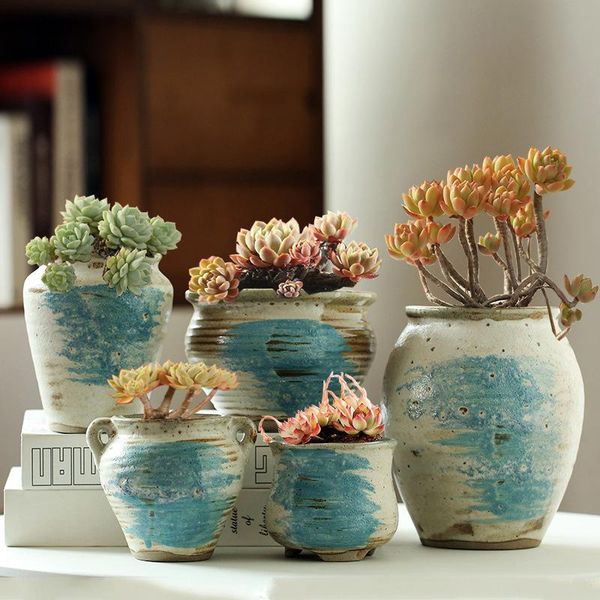 

planters & pots vintage handmade stoare old pile succulent flower pot ceramic splash ink bubble glaze green planting home garden