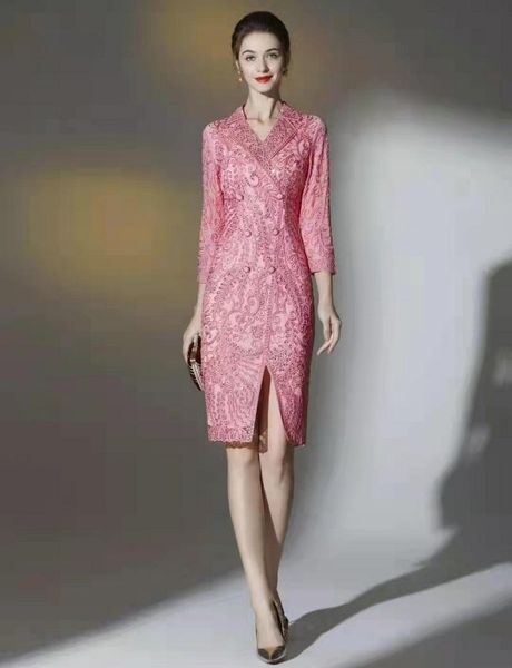 

casual dresses vestidos de fiesta 2021 autumn winter party events women notched collar allover luxurious embroidery long sleeve red pink dre, Black;gray