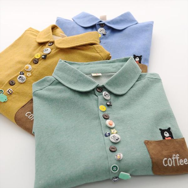 

mori girl spring colorful women blouses buttons peter pan collar long sleeve brushed cotton shirt, White