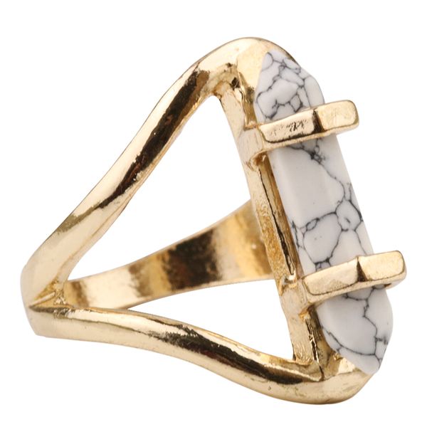 

fashion gold color environmental alloy white turquoise hexagonal ring for women jewelry, Golden;silver